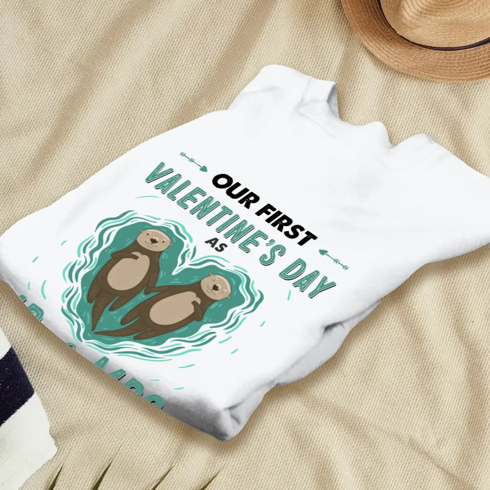 Our First Valentine's Day As Mr & Mrs, Couple Otter - Personalized Gifts For Couples - Unisex Sweater