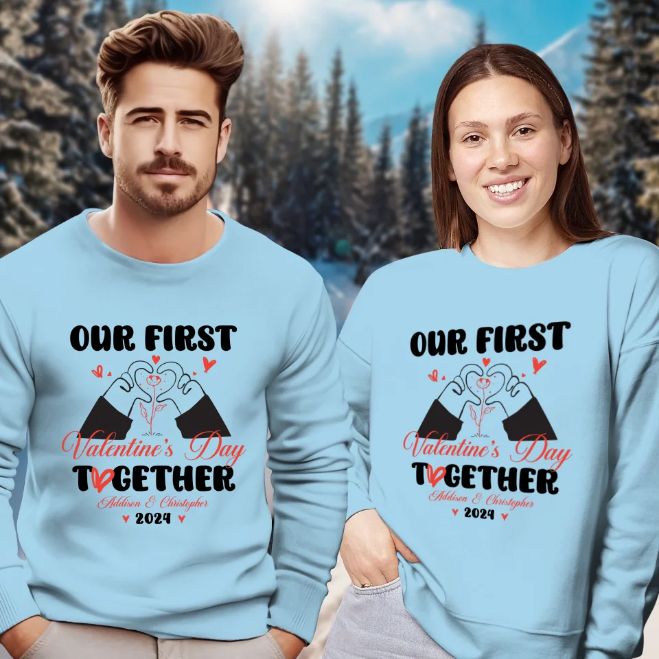 Our First Valentine's Day Together, Heart Hand - Personalized Gifts For Couples - Unisex Sweater