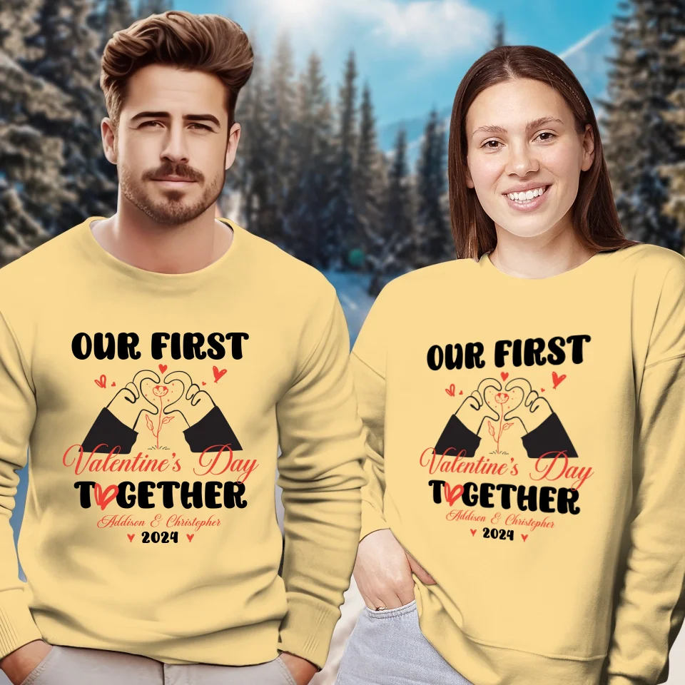 Our First Valentine's Day Together, Heart Hand - Personalized Gifts For Couples - Unisex Sweater