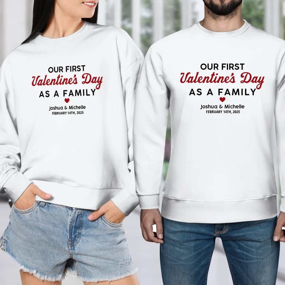 Our First Valentine's Day As Family, Vintage Style - Personalized Gifts For Couples - Unisex Sweater