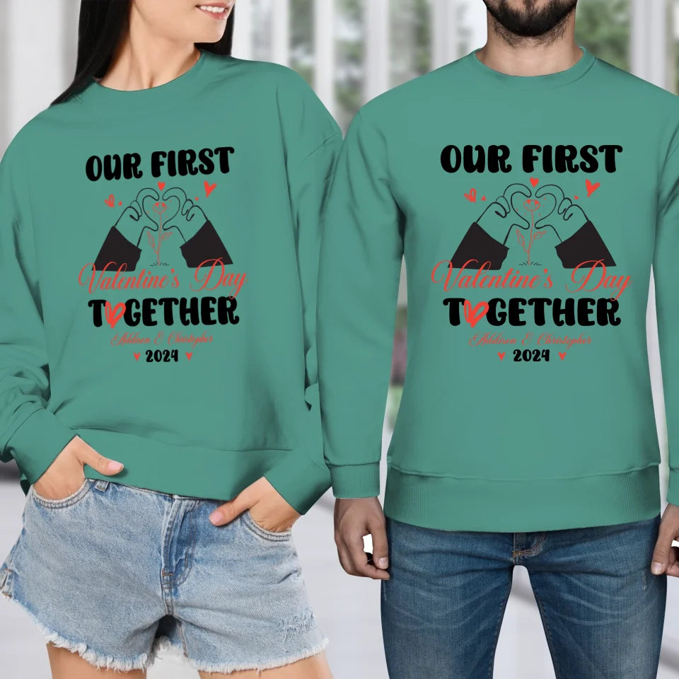 Our First Valentine's Day Together, Heart Hand - Personalized Gifts For Couples - Unisex Sweater