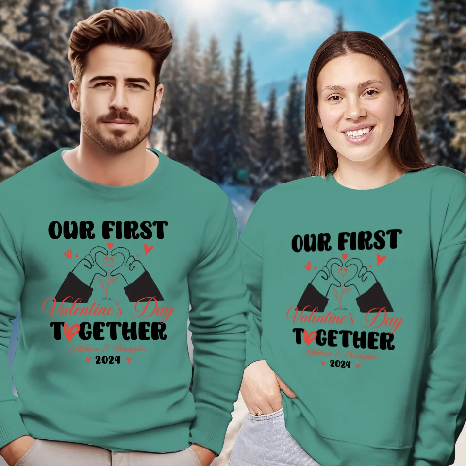 Our First Valentine's Day Together, Heart Hand - Personalized Gifts For Couples - Unisex Sweater