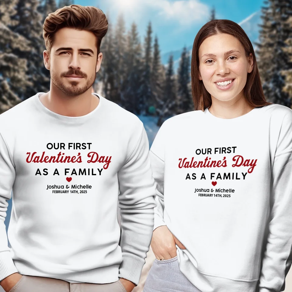 Our First Valentine's Day As Family, Vintage Style - Personalized Gifts For Couples - Unisex Sweater