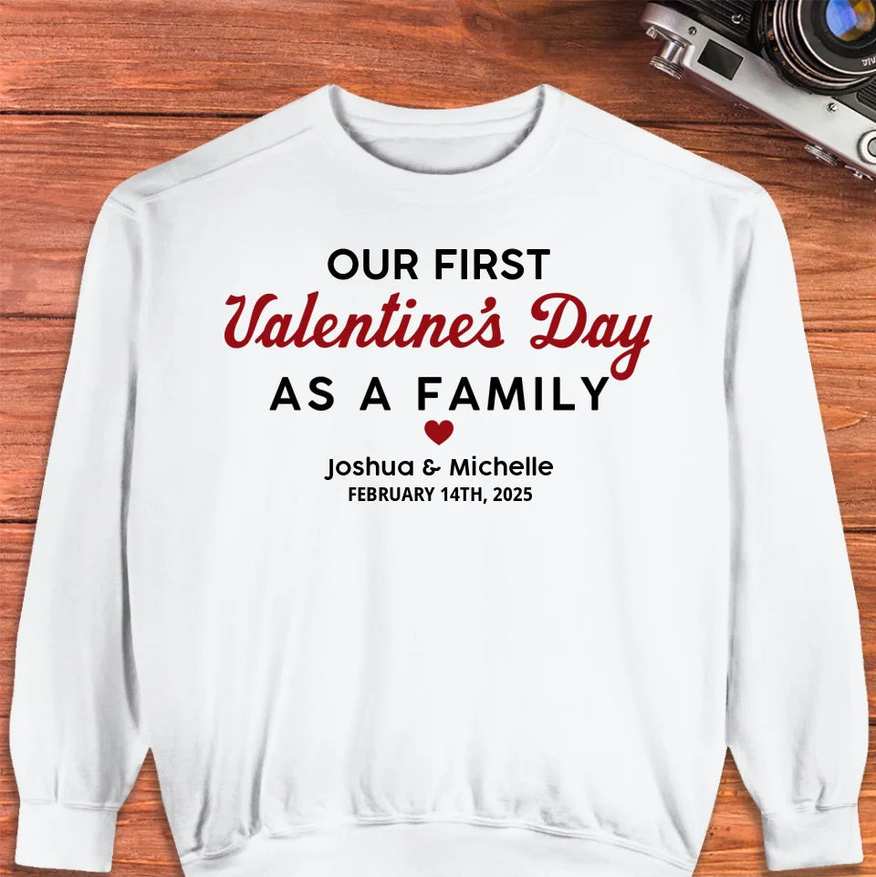 Our First Valentine's Day As Family, Vintage Style - Personalized Gifts For Couples - Unisex Sweater