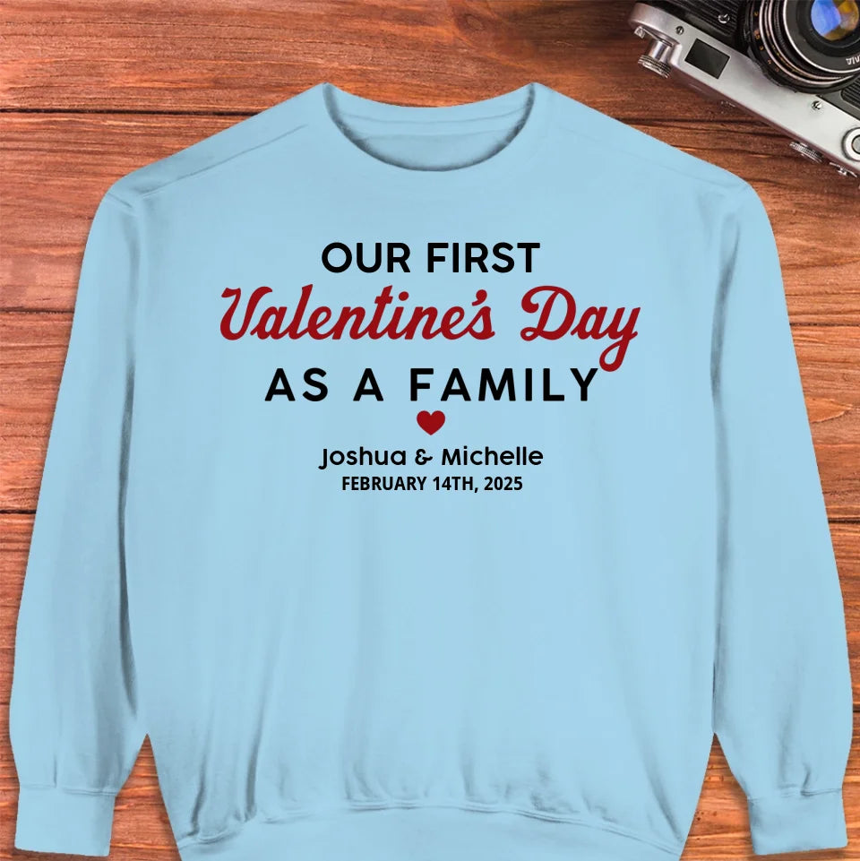 Our First Valentine's Day As Family, Vintage Style - Personalized Gifts For Couples - Unisex Sweater