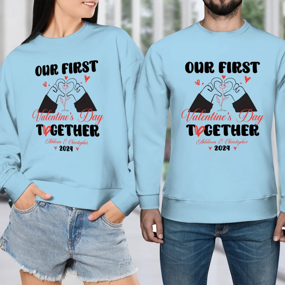 Our First Valentine's Day Together, Heart Hand - Personalized Gifts For Couples - Unisex Sweater