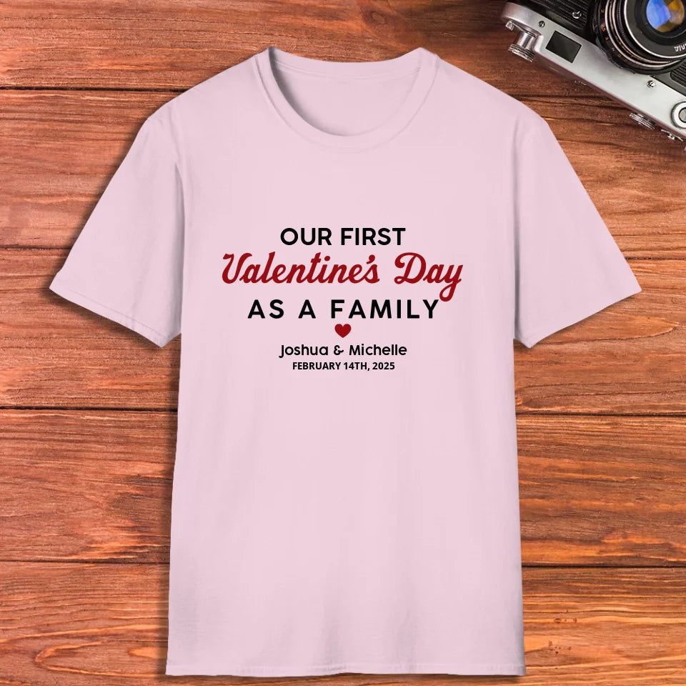 Our First Valentine's Day As Family, Vintage Style - Personalized Gifts For Couples - Unisex T-Shirt