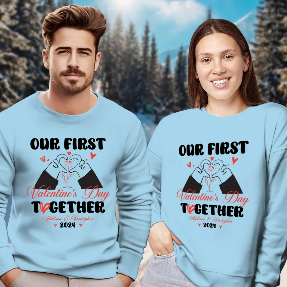 Our First Valentine's Day Together, Heart Hand - Personalized Gifts For Couples - Unisex Sweater