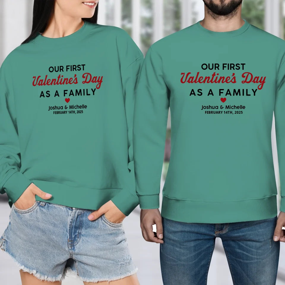 Our First Valentine's Day As Family, Vintage Style - Personalized Gifts For Couples - Unisex Sweater