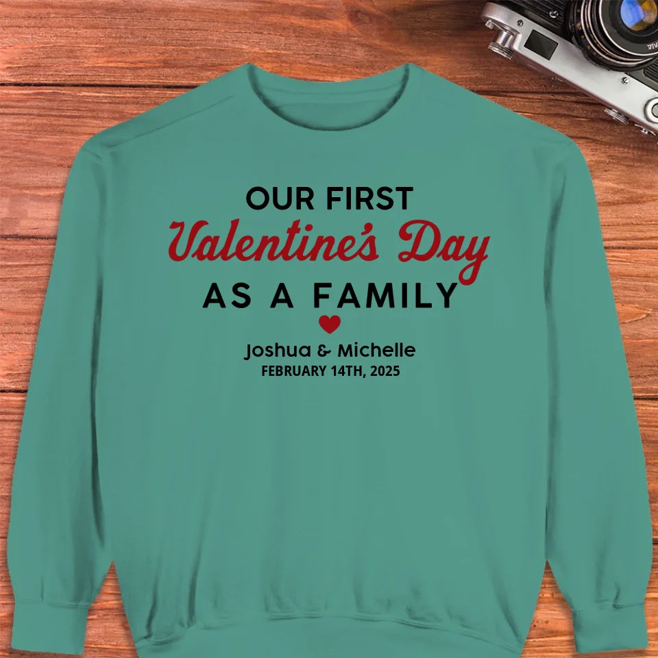 Our First Valentine's Day As Family, Vintage Style - Personalized Gifts For Couples - Unisex Sweater