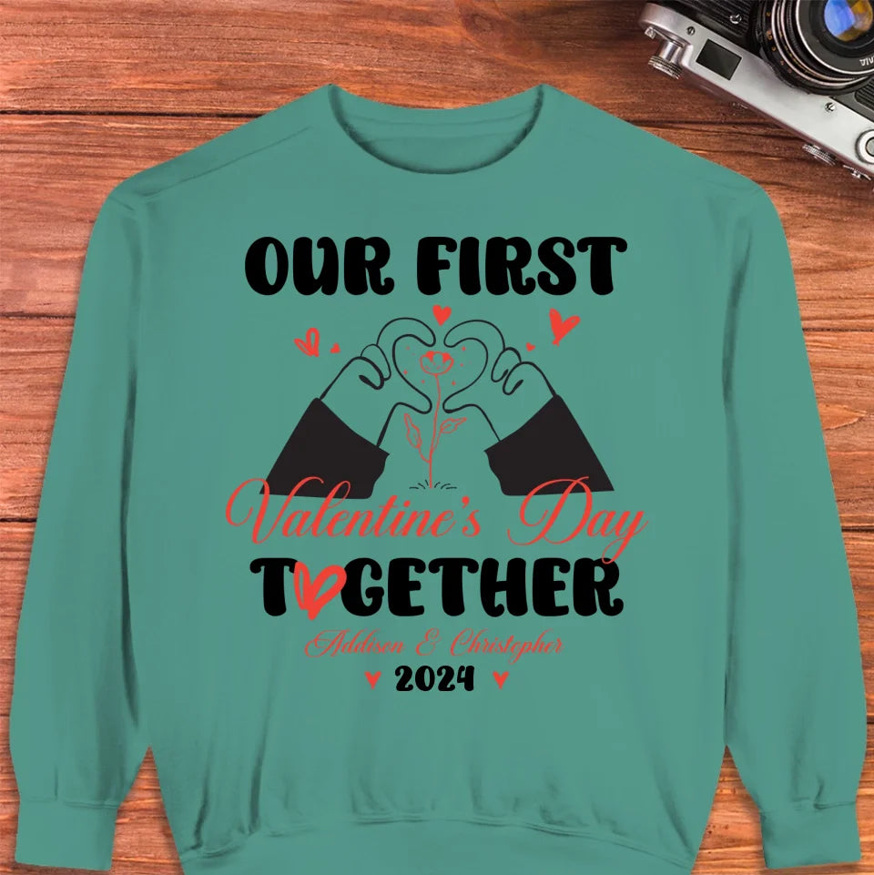 Our First Valentine's Day Together, Heart Hand - Personalized Gifts For Couples - Unisex Sweater