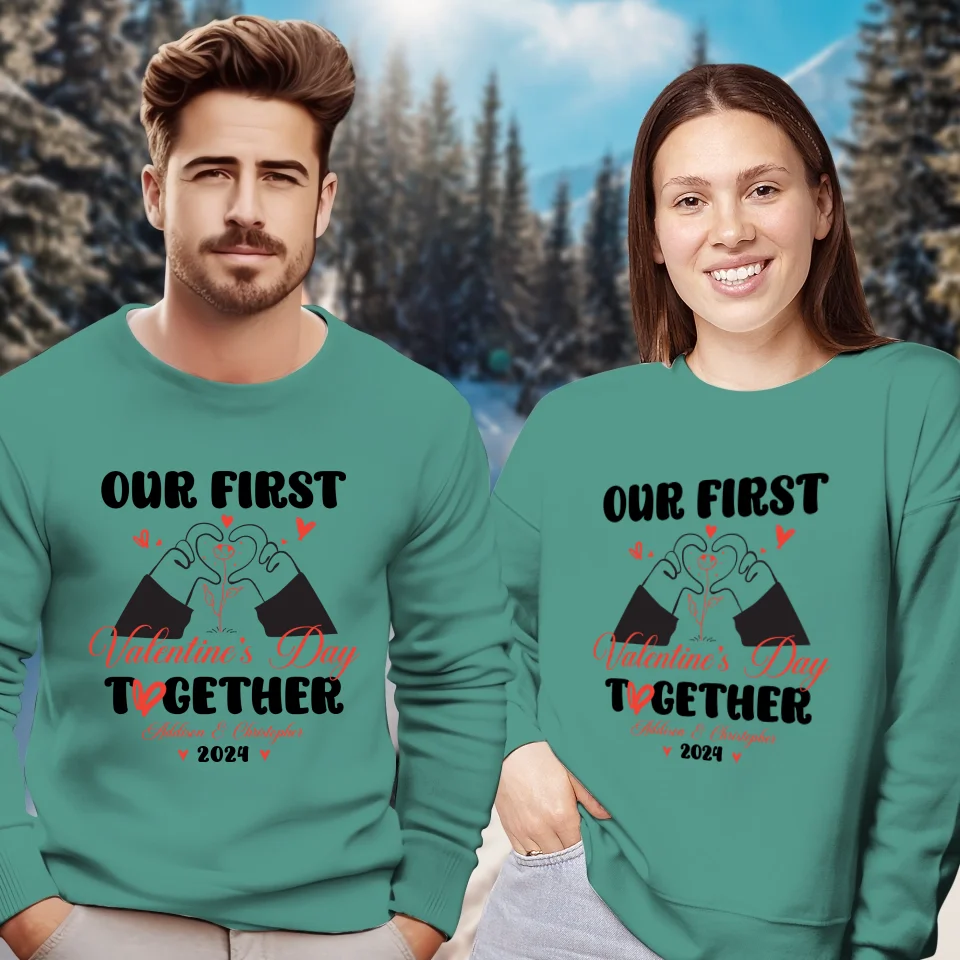 Our First Valentine's Day Together, Heart Hand - Personalized Gifts For Couples - Unisex Sweater