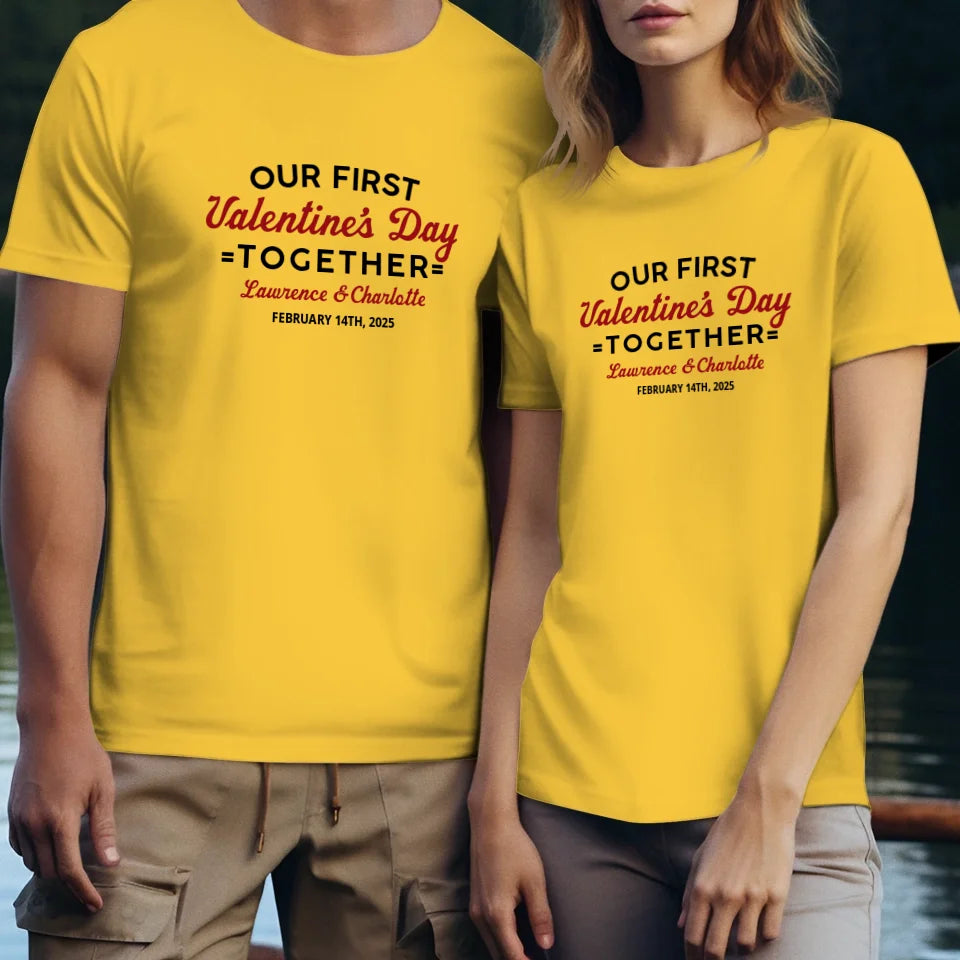 Our First Valentine's Day Together, Vintage Style - Personalized Gifts For Couples - Unisex T-Shirt