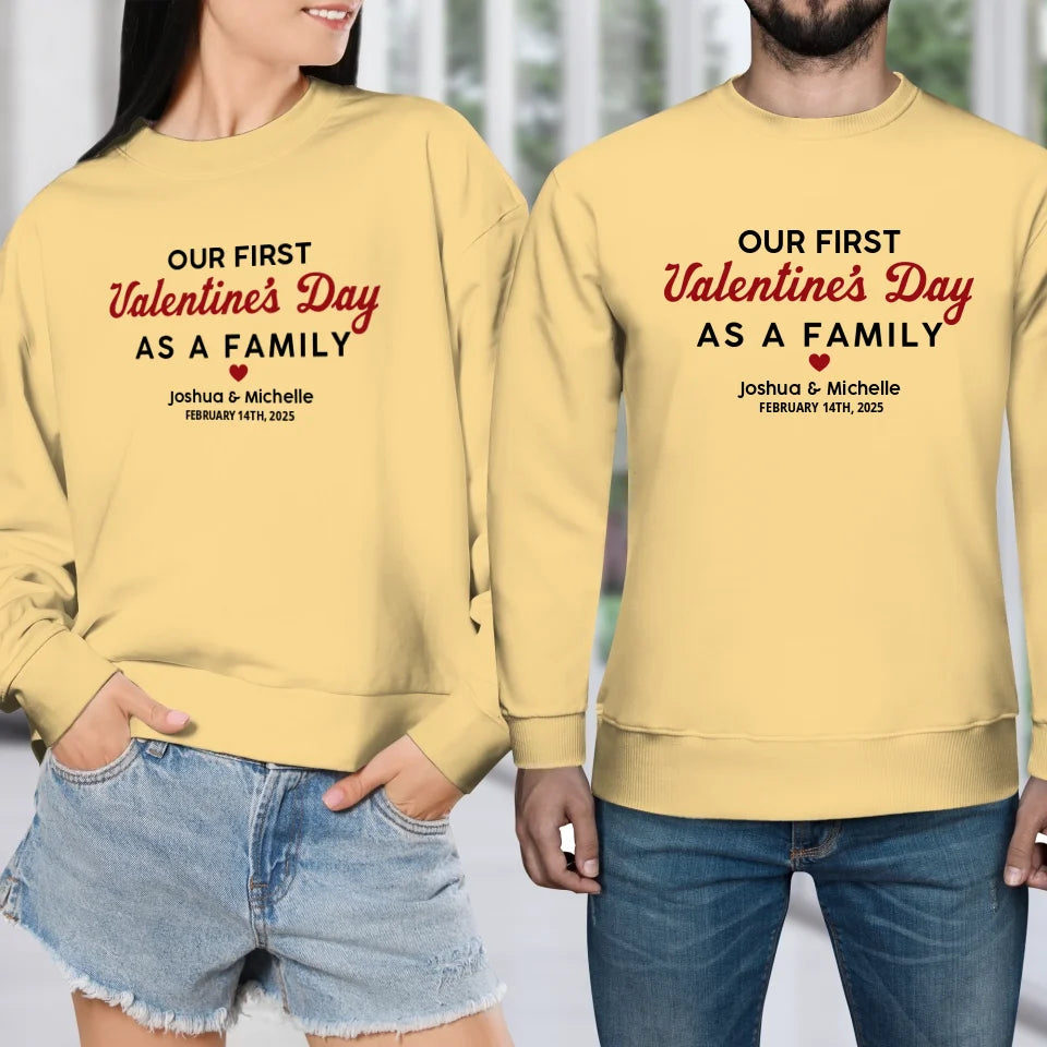 Our First Valentine's Day As Family, Vintage Style - Personalized Gifts For Couples - Unisex Sweater