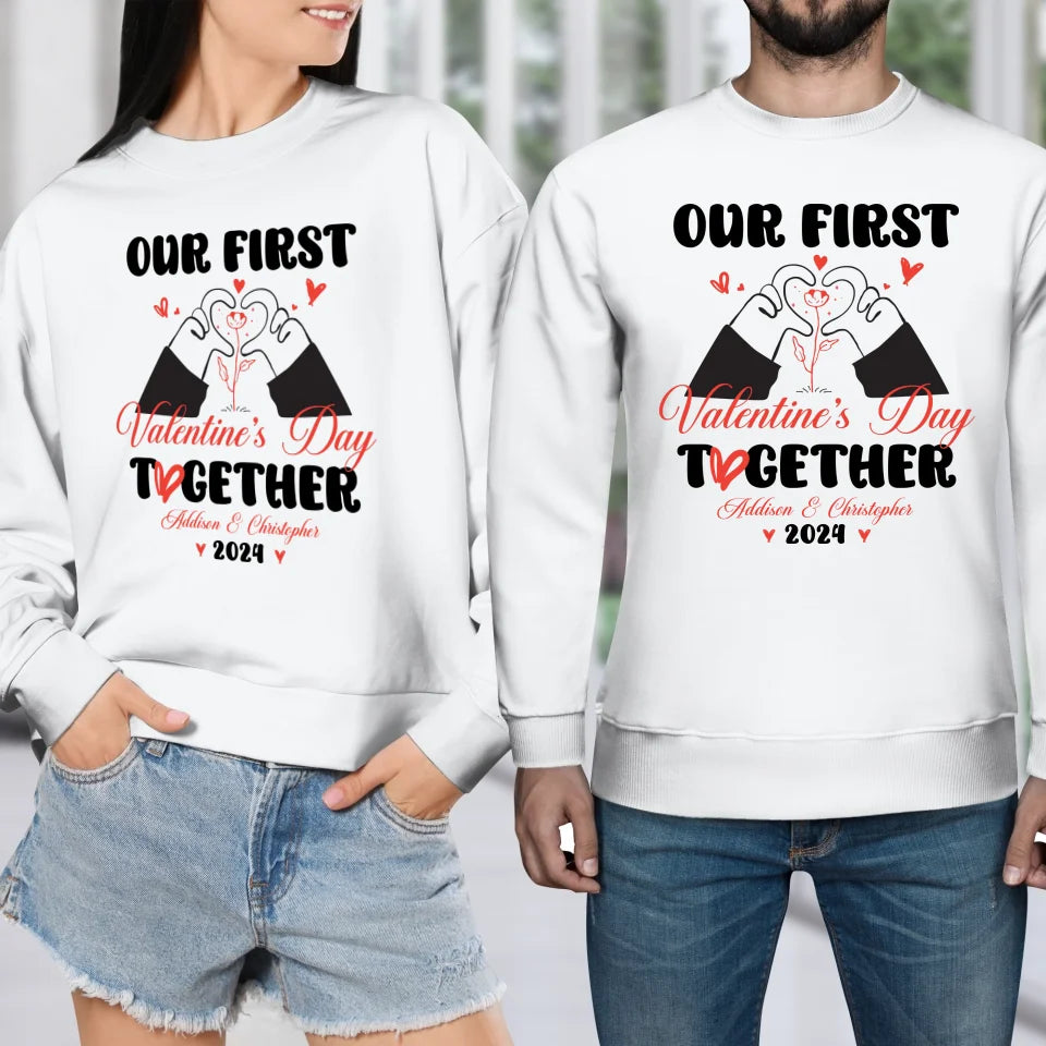 Our First Valentine's Day Together, Heart Hand - Personalized Gifts For Couples - Unisex Sweater