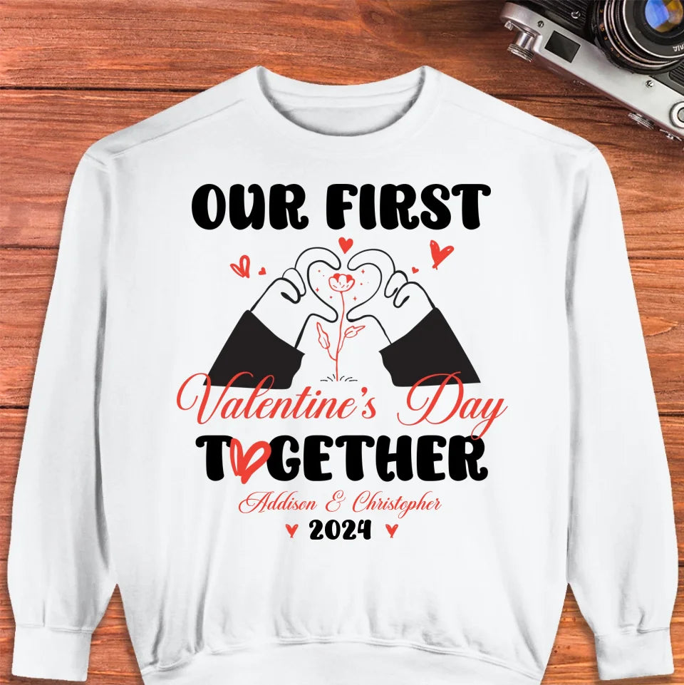 Our First Valentine's Day Together, Heart Hand - Personalized Gifts For Couples - Unisex Sweater