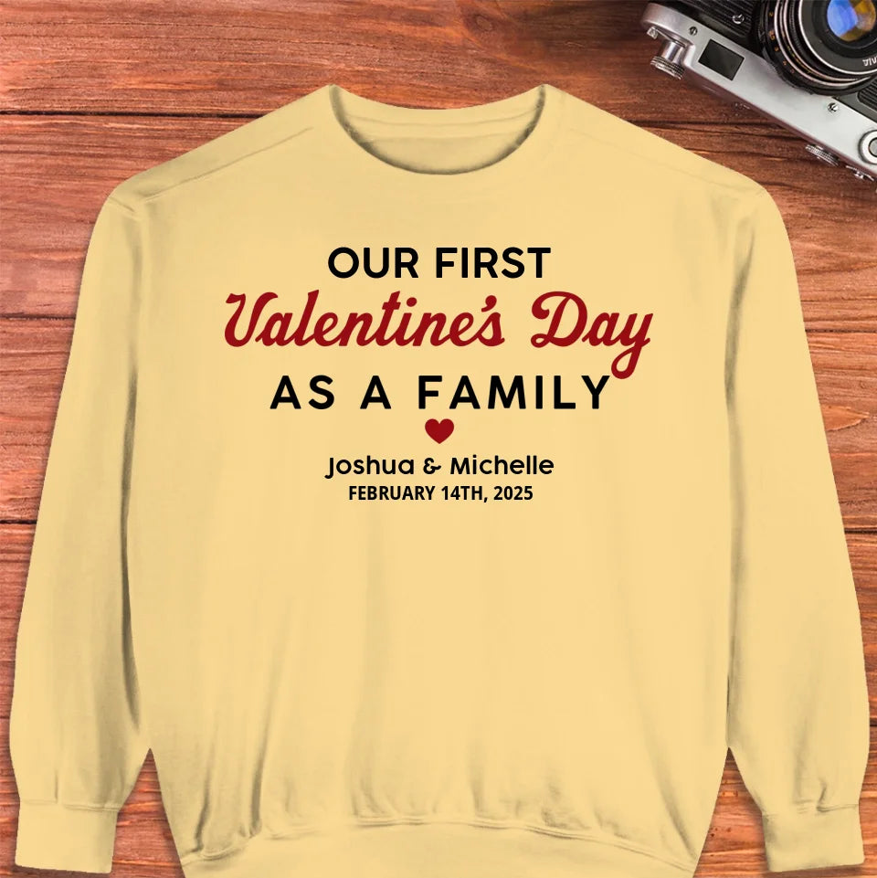 Our First Valentine's Day As Family, Vintage Style - Personalized Gifts For Couples - Unisex Sweater