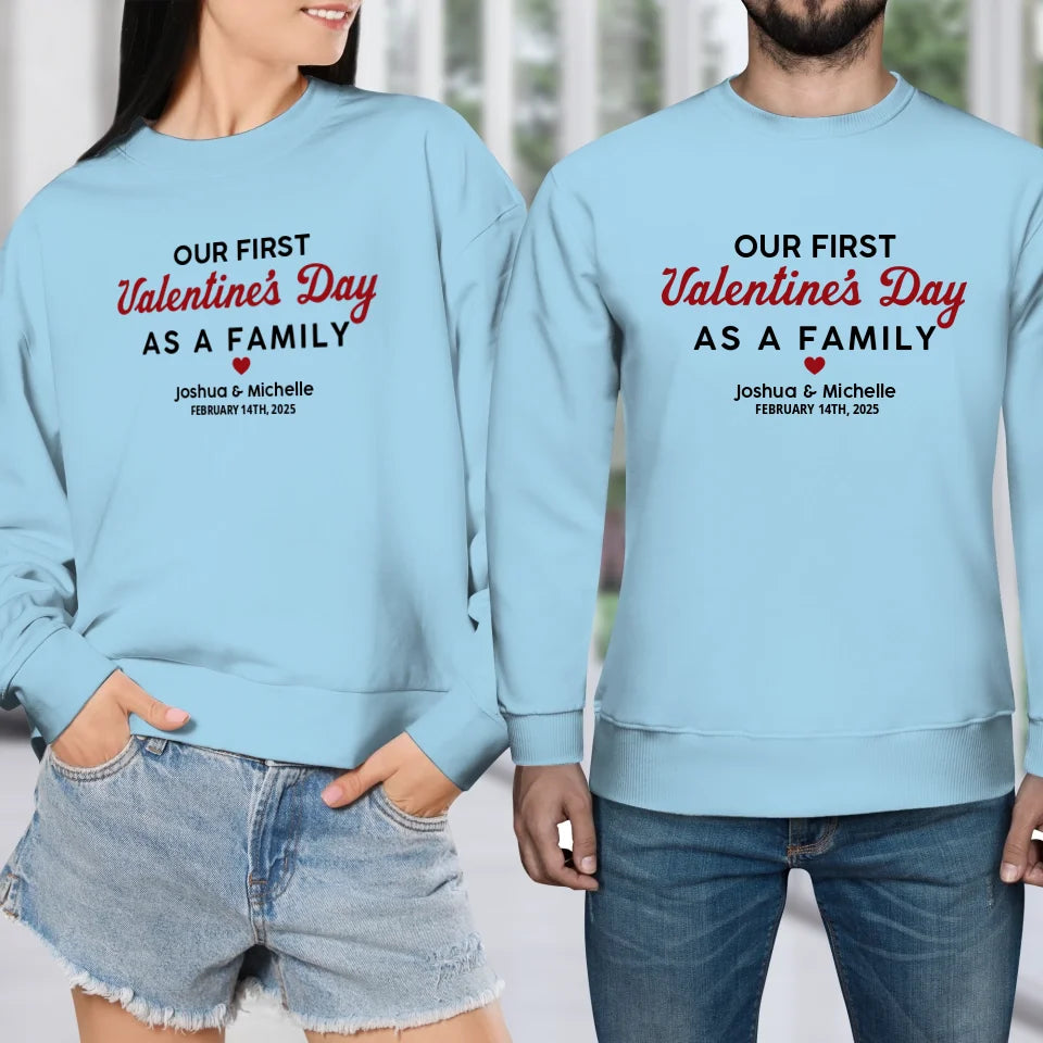 Our First Valentine's Day As Family, Vintage Style - Personalized Gifts For Couples - Unisex Sweater