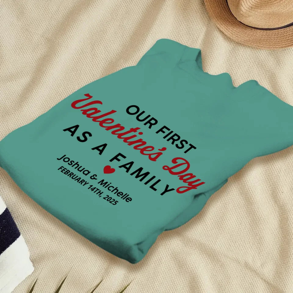 Our First Valentine's Day As Family, Vintage Style - Personalized Gifts For Couples - Unisex Sweater