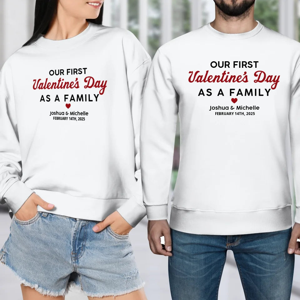 Our First Valentine's Day As Family, Vintage Style - Personalized Gifts For Couples - Unisex Sweater