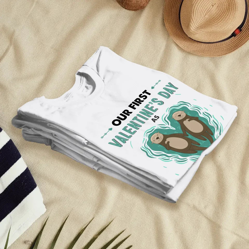 Our First Valentine's Day As Mr & Mrs, Couple Otter - Personalized Gifts For Couples - Unisex T-Shirt