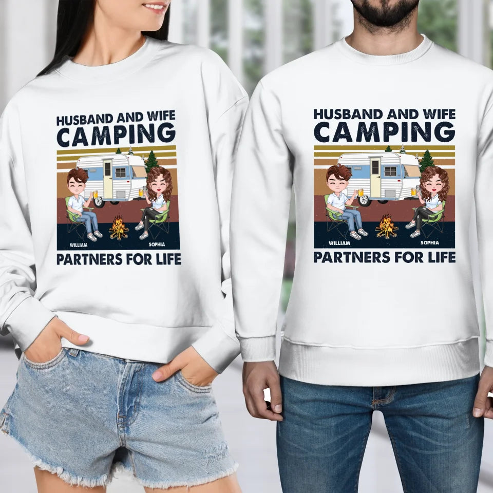 Husband And Wife Camping Partners For Life - Personalized Gifts For Couples - Unisex Sweater