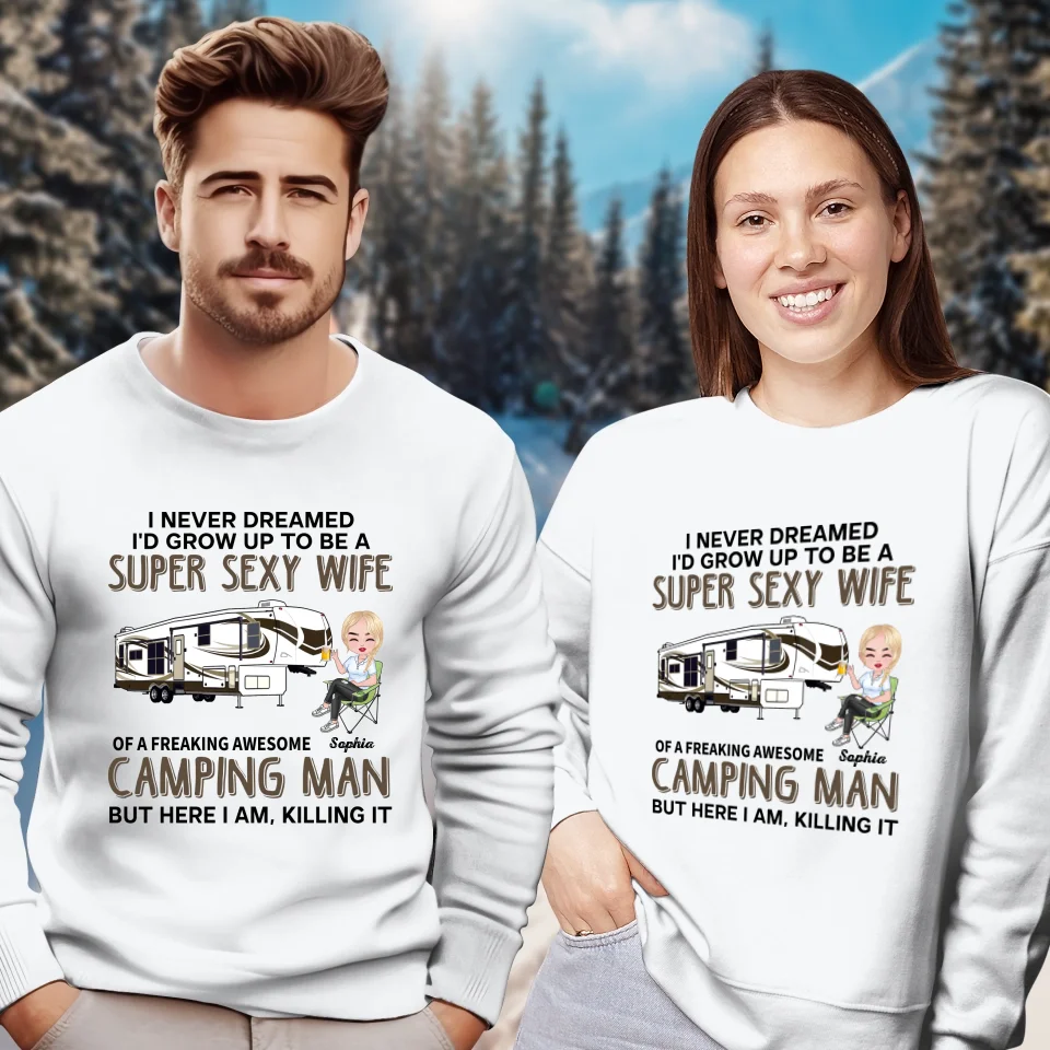 Super Sexy Wife Super Cool Husband Camping - Personalized Gifts For Couples - Unisex Sweater