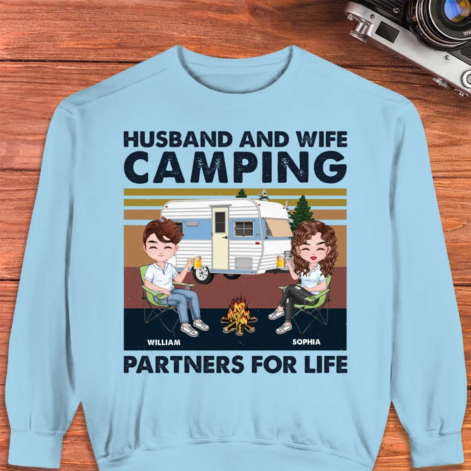 Husband And Wife Camping Partners For Life - Personalized Gifts For Couples - Unisex Sweater