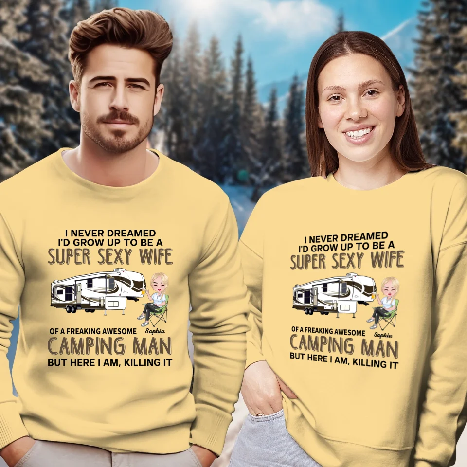 Super Sexy Wife Super Cool Husband Camping - Personalized Gifts For Couples - Unisex Sweater