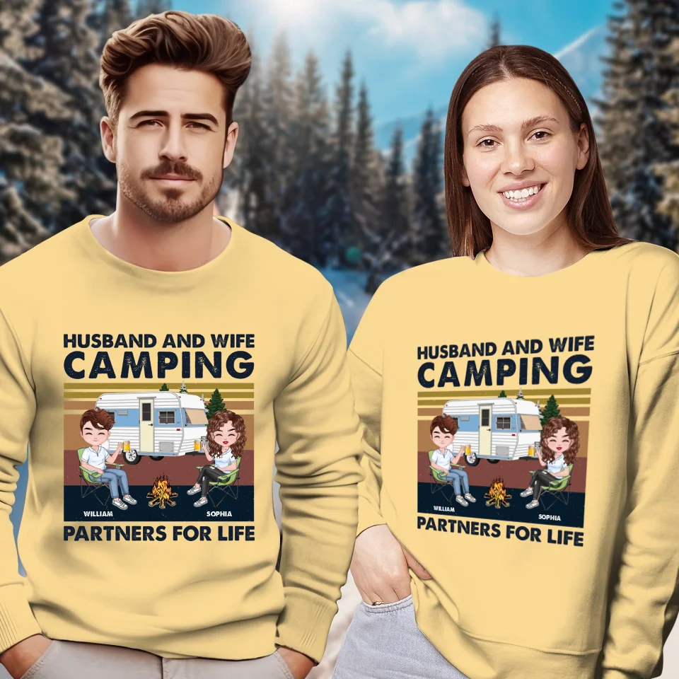 Husband And Wife Camping Partners For Life - Personalized Gifts For Couples - Unisex Sweater