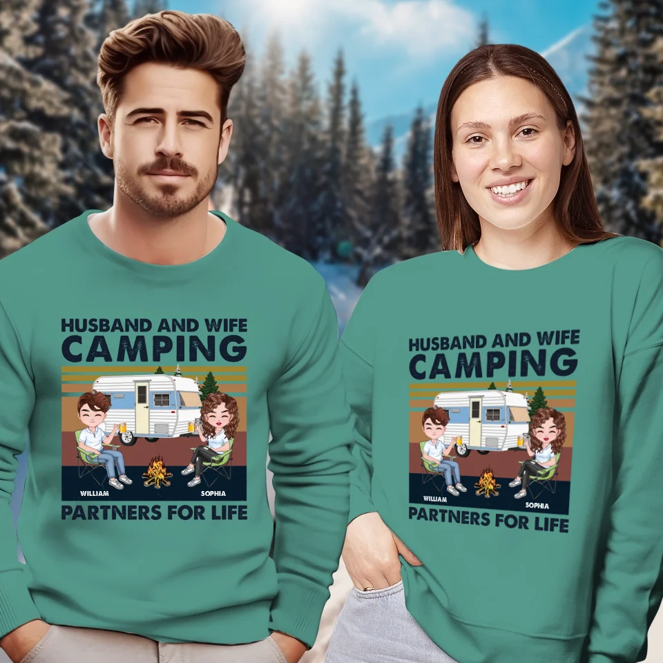 Husband And Wife Camping Partners For Life - Personalized Gifts For Couples - Unisex Sweater