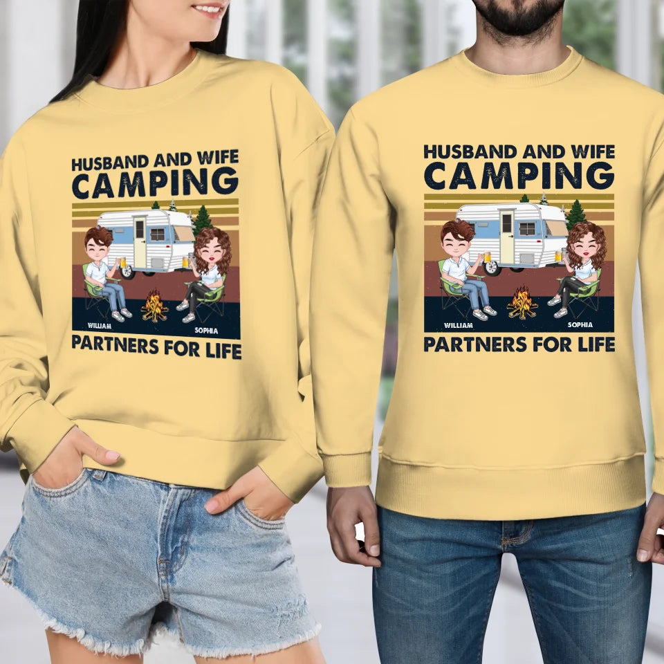 Husband And Wife Camping Partners For Life - Personalized Gifts For Couples - Unisex Sweater