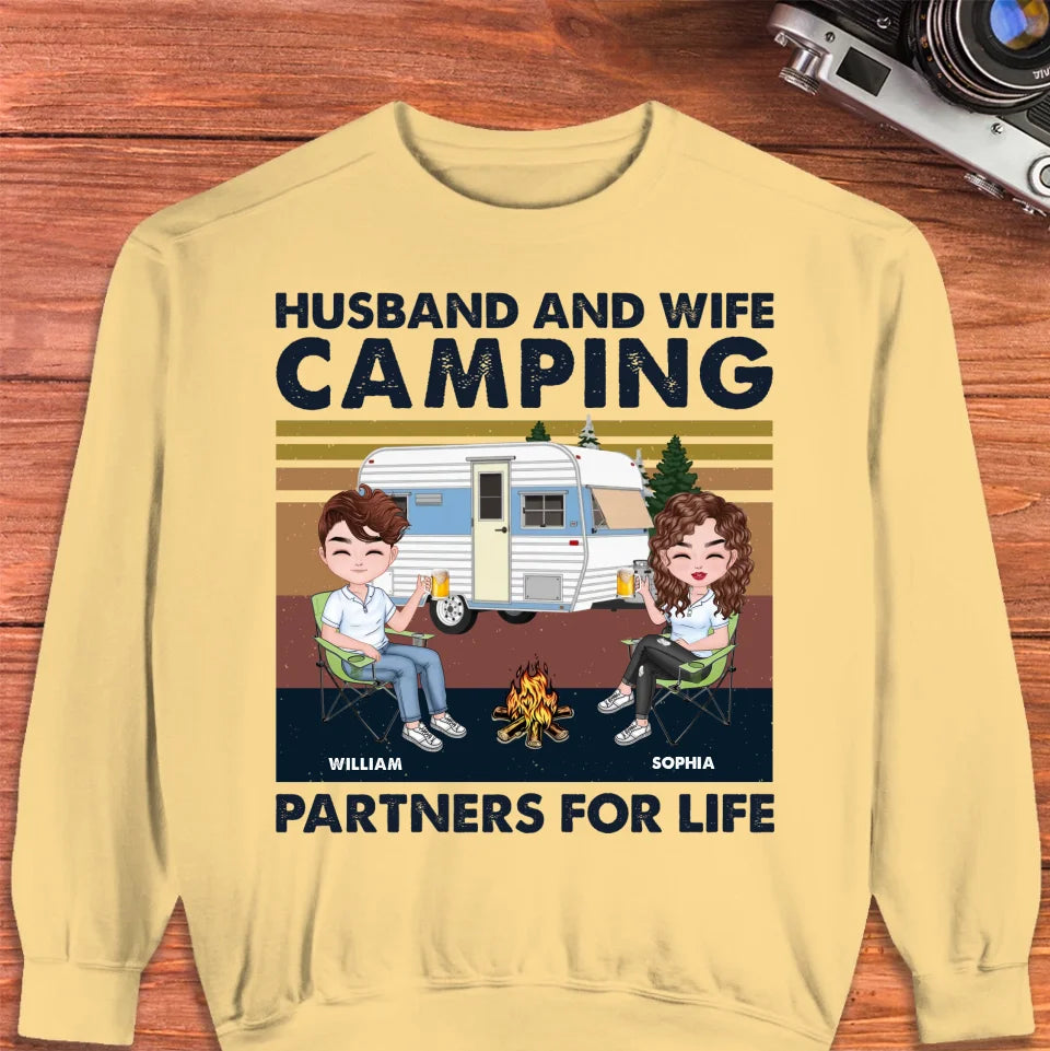 Husband And Wife Camping Partners For Life - Personalized Gifts For Couples - Unisex Sweater