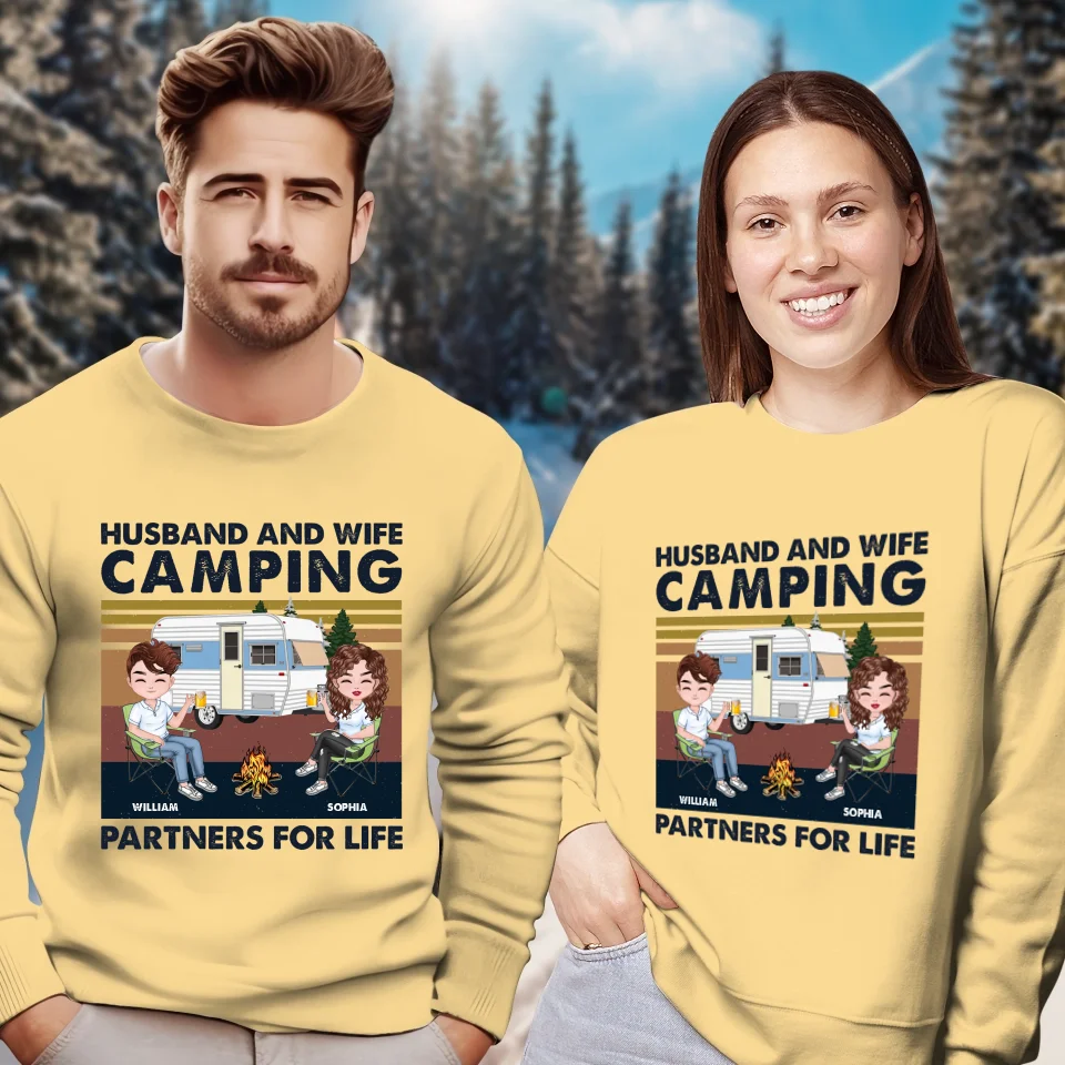 Husband And Wife Camping Partners For Life - Personalized Gifts For Couples - Unisex Sweater