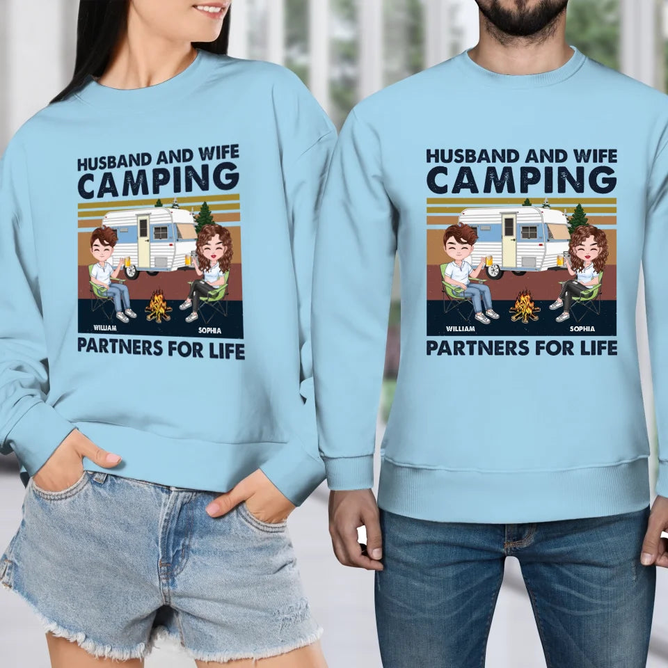 Husband And Wife Camping Partners For Life - Personalized Gifts For Couples - Unisex Sweater