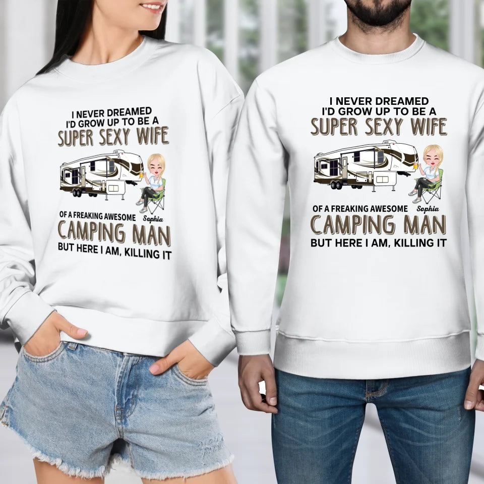 Super Sexy Wife Super Cool Husband Camping - Personalized Gifts For Couples - Unisex Sweater