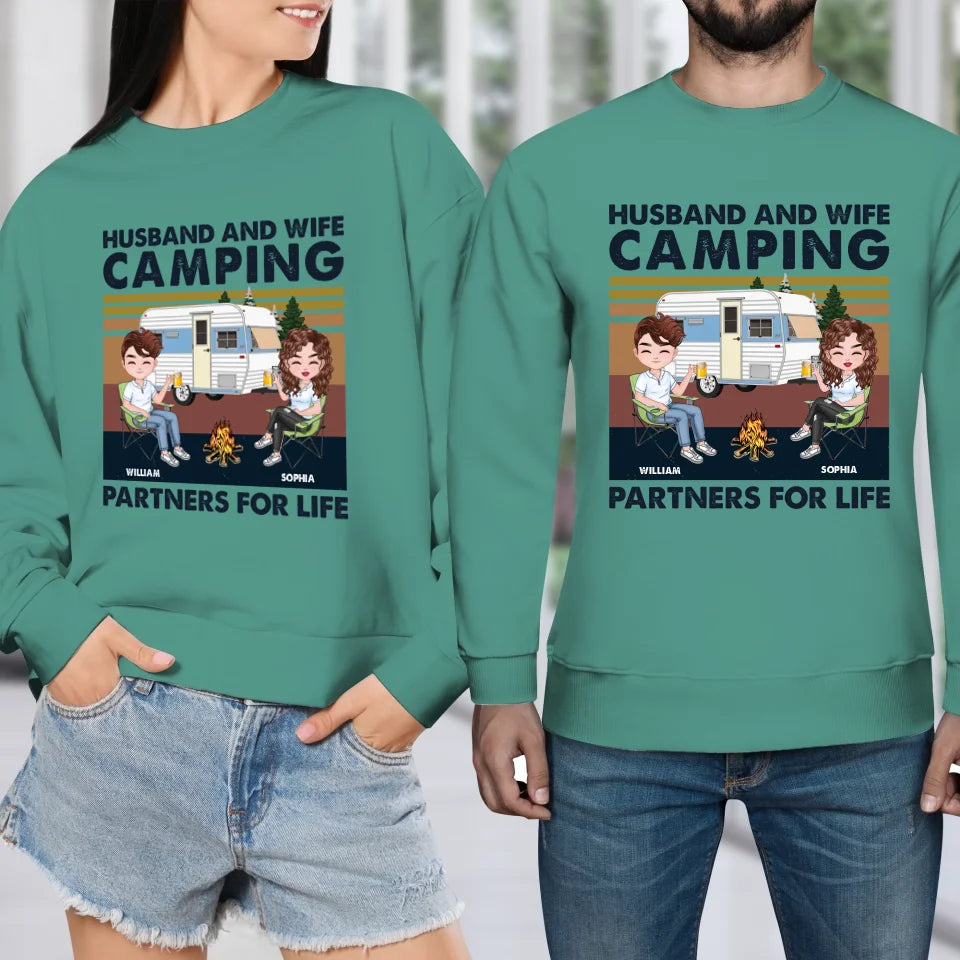 Husband And Wife Camping Partners For Life - Personalized Gifts For Couples - Unisex Sweater