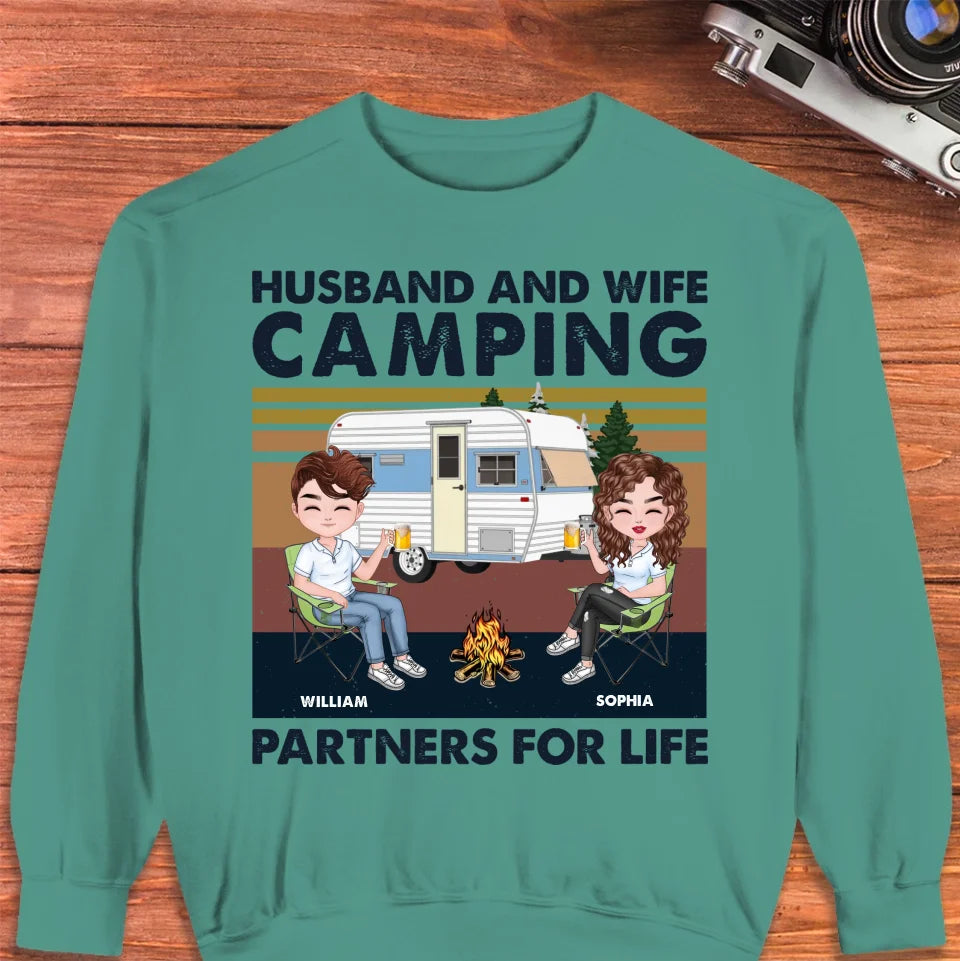 Husband And Wife Camping Partners For Life - Personalized Gifts For Couples - Unisex Sweater