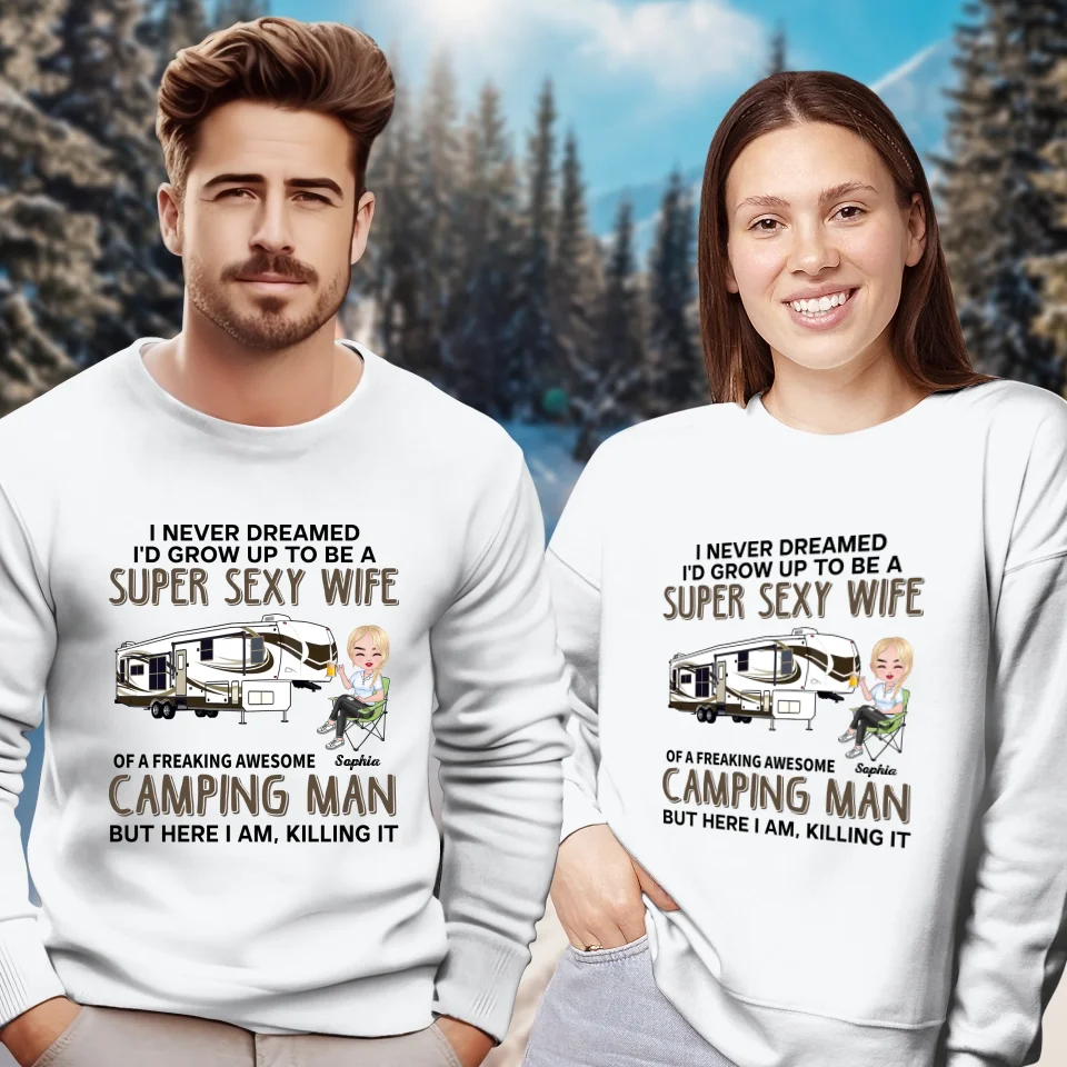 Super Sexy Wife Super Cool Husband Camping - Personalized Gifts For Couples - Unisex Sweater