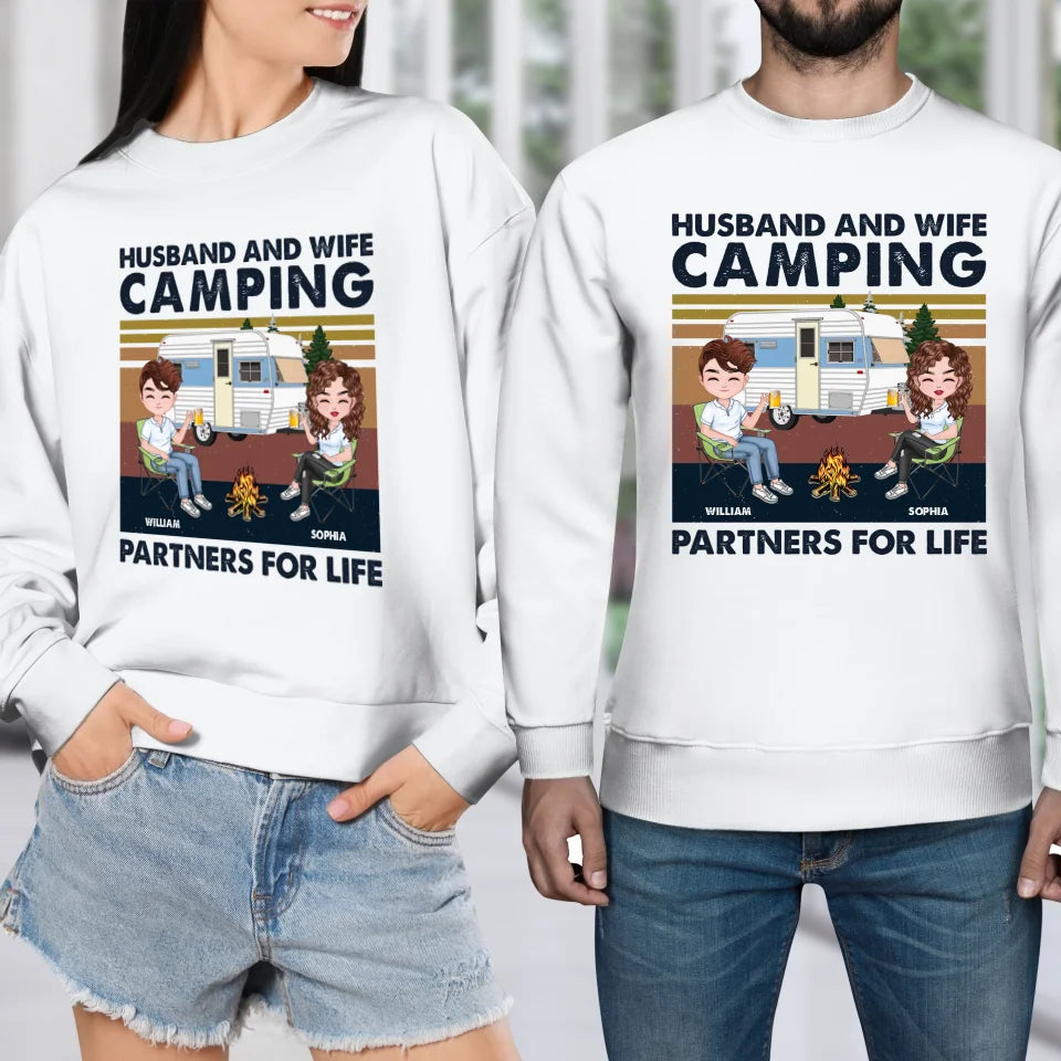 Husband And Wife Camping Partners For Life - Personalized Gifts For Couples - Unisex Sweater