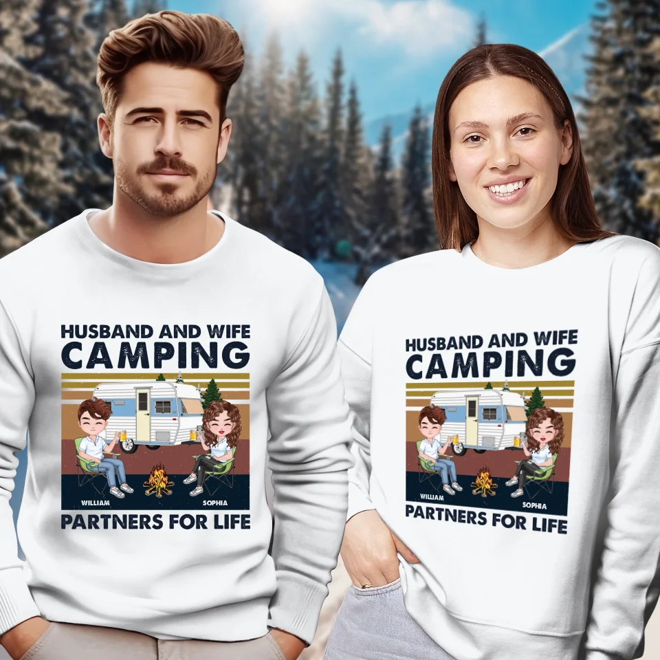 Husband And Wife Camping Partners For Life - Personalized Gifts For Couples - Unisex Sweater