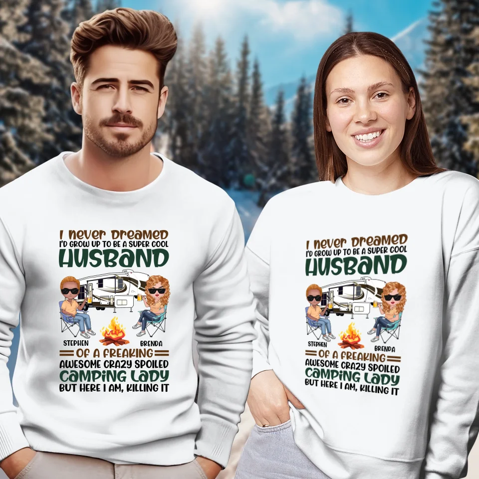 Her Crazy Camper Husband: Surprisingly Crushing It - Personalized Gifts For Couples - Unisex Sweater