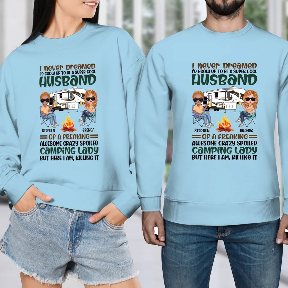 Her Crazy Camper Husband: Surprisingly Crushing It - Personalized Gifts For Couples - Unisex Sweater