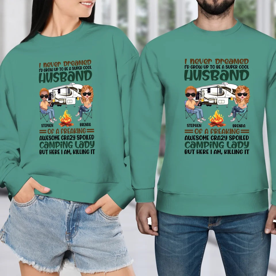 Her Crazy Camper Husband: Surprisingly Crushing It - Personalized Gifts For Couples - Unisex Sweater