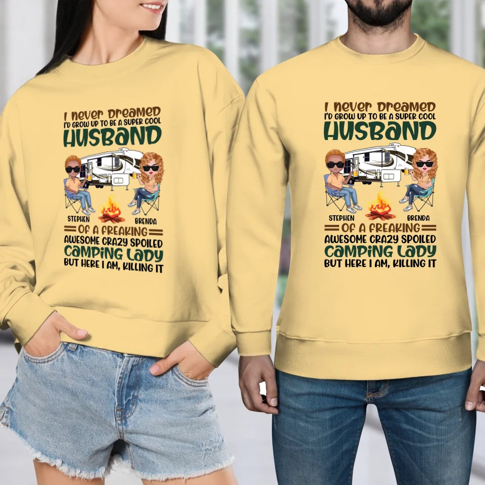 Her Crazy Camper Husband: Surprisingly Crushing It - Personalized Gifts For Couples - Unisex Sweater