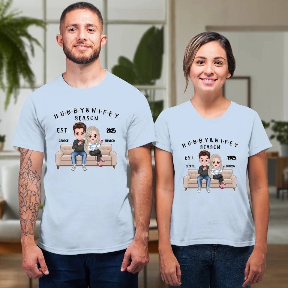 Living The Hubby & Wifey Season Life - Personalized Gifts For Couples - Unisex T-Shirt