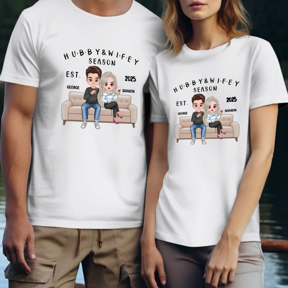 Living The Hubby & Wifey Season Life - Personalized Gifts For Couples - Unisex T-Shirt