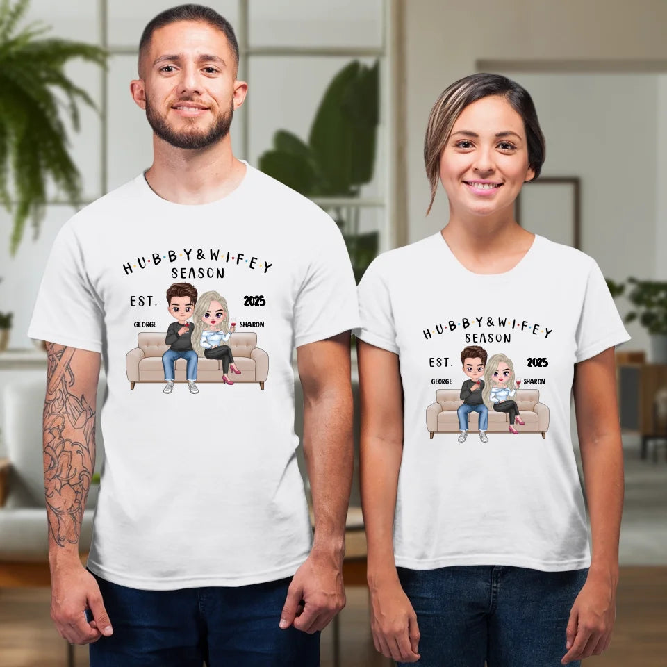 Living The Hubby & Wifey Season Life - Personalized Gifts For Couples - Unisex T-Shirt