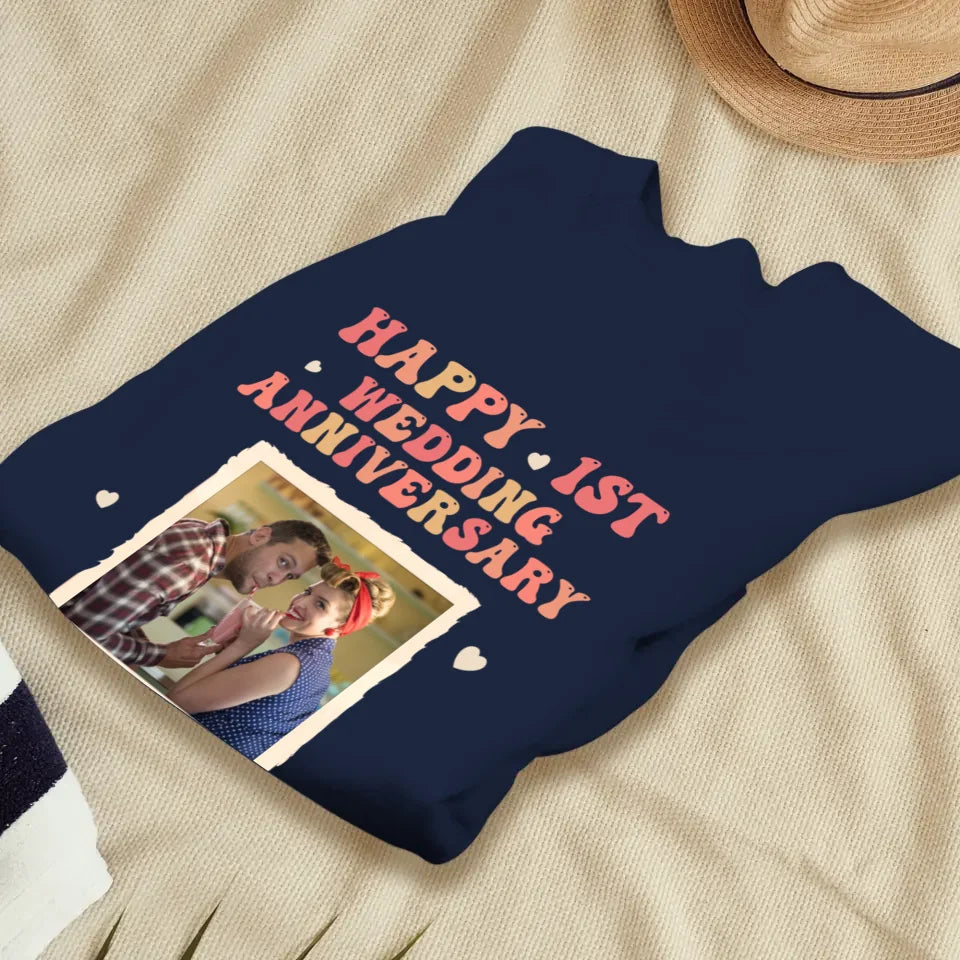 Happy 1st Wedding Anniversary, Retro Style - Personalized Gifts For Couples - Unisex Sweater