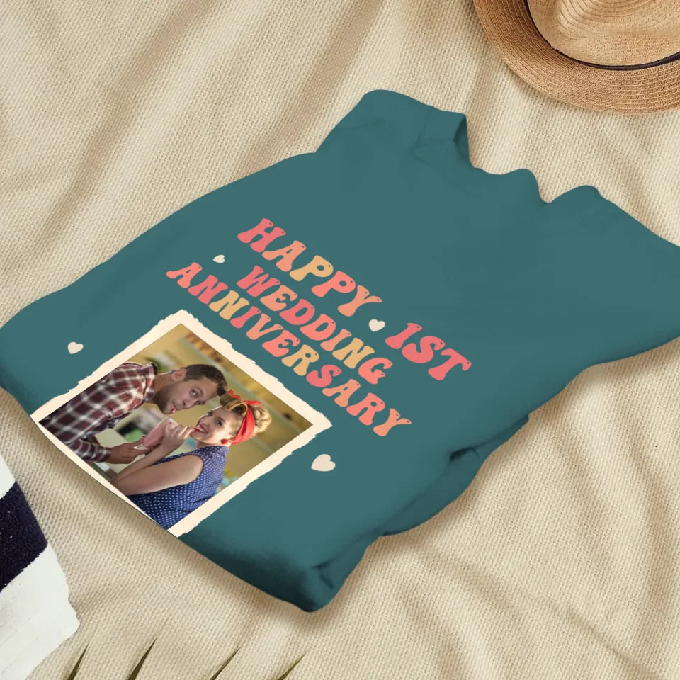 Happy 1st Wedding Anniversary, Retro Style - Personalized Gifts For Couples - Unisex Sweater